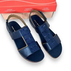 NEW Easy Spirit Dark Blue Sandals Size 9W Wide Gems Embellished Fancy Flats NWT